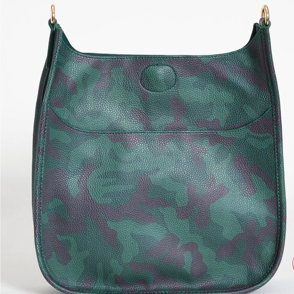 Social green camo vegan messenger bag